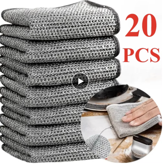 Thickened Magic Cleaning Cloth Non-Scratch Double-layer Iron Microfiber Mesh Dishrag Washing Pot Rags Kitchen Towel Clean Tools